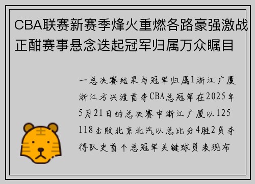 CBA联赛新赛季烽火重燃各路豪强激战正酣赛事悬念迭起冠军归属万众瞩目